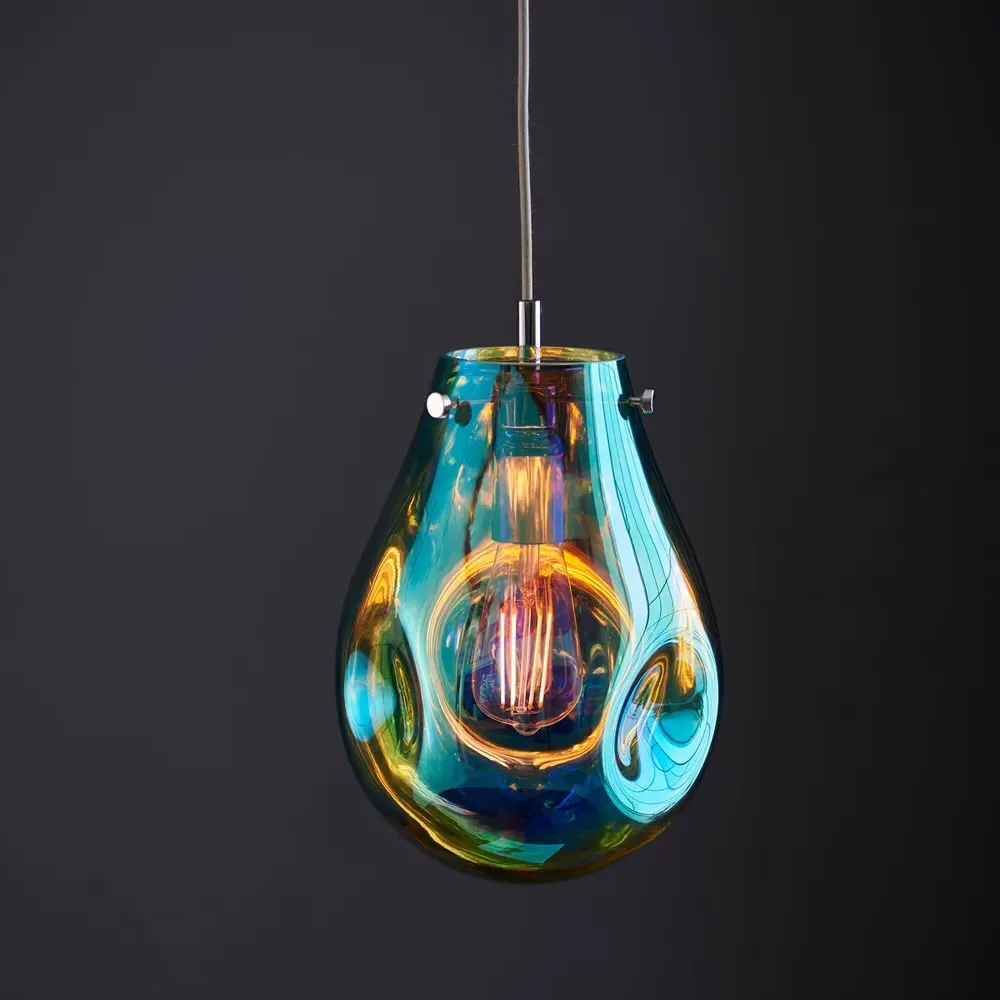 Perugia Small Pendant Ceiling Lamp - Petrol, Metallic Glass