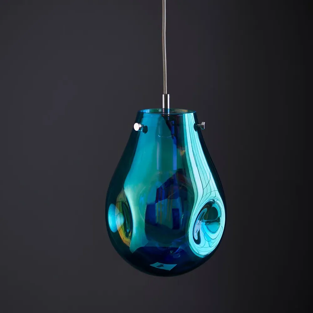 Perugia Small Pendant Ceiling Lamp - Petrol, Metallic Glass