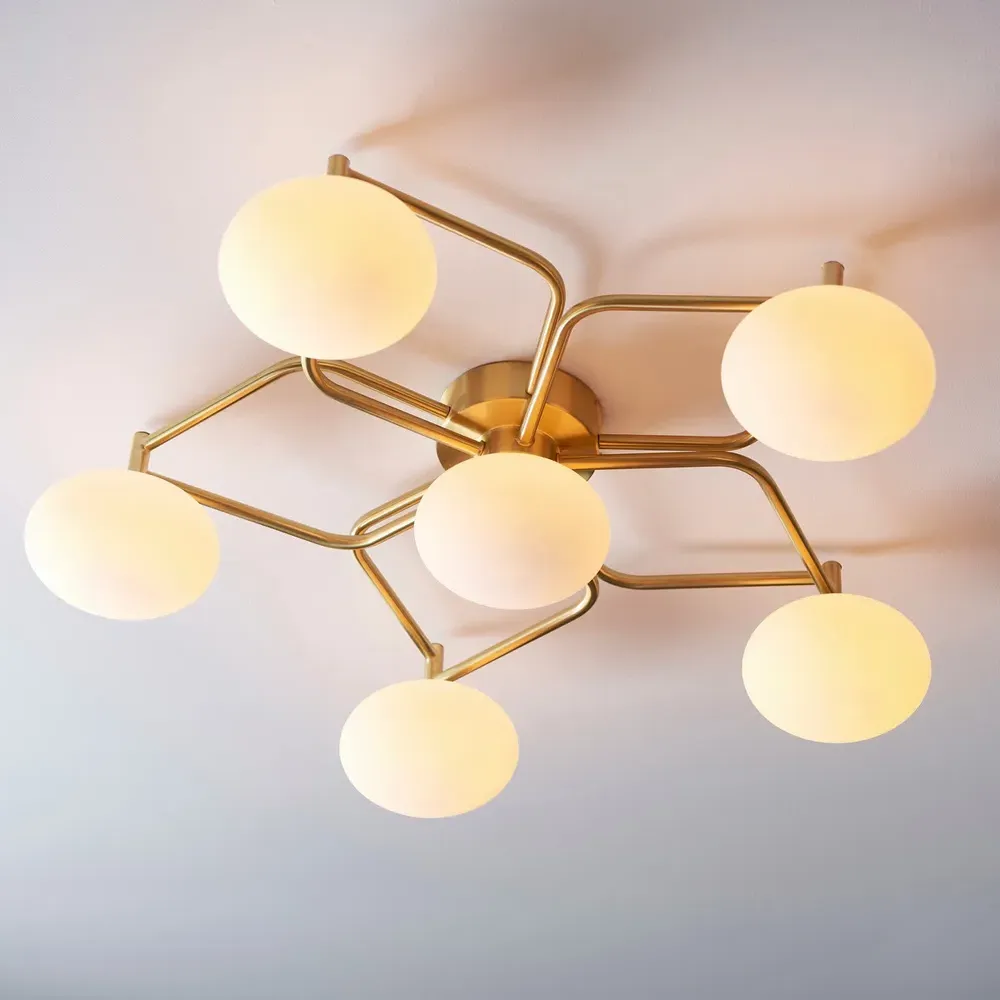 Pesaro Flush Ceiling Light - Brown, Opal Glass