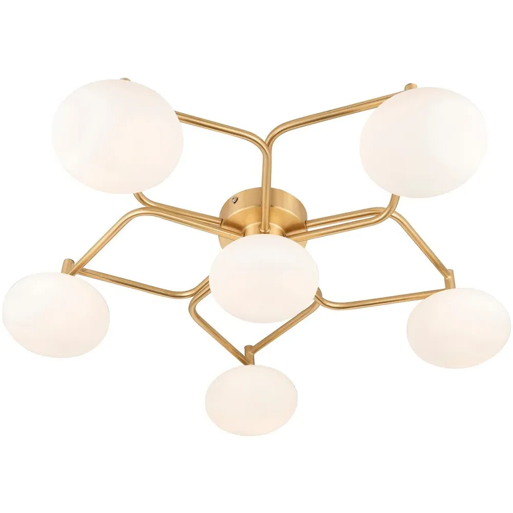 Pesaro Flush Ceiling Light - Brown, Opal Glass