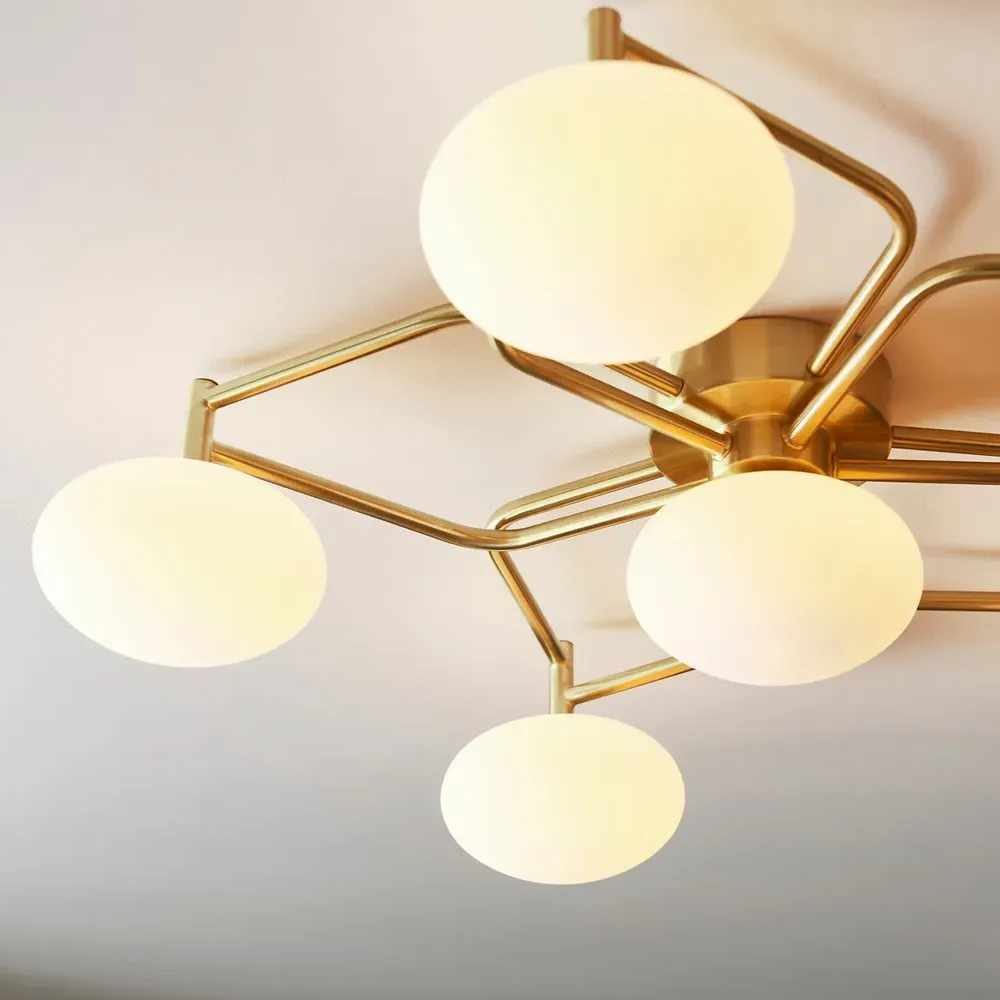 Pesaro Flush Ceiling Light - Brown, Opal Glass