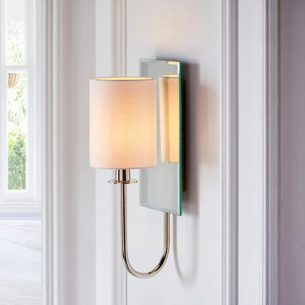 Pisa Wall Lamp - Bright Nickel, White Fabric