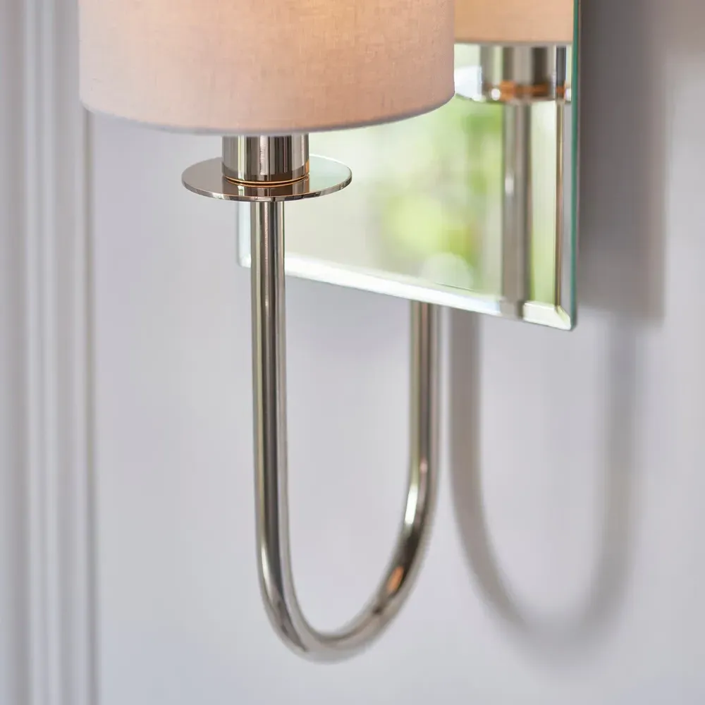 Pisa Wall Lamp - Bright Nickel, White Fabric