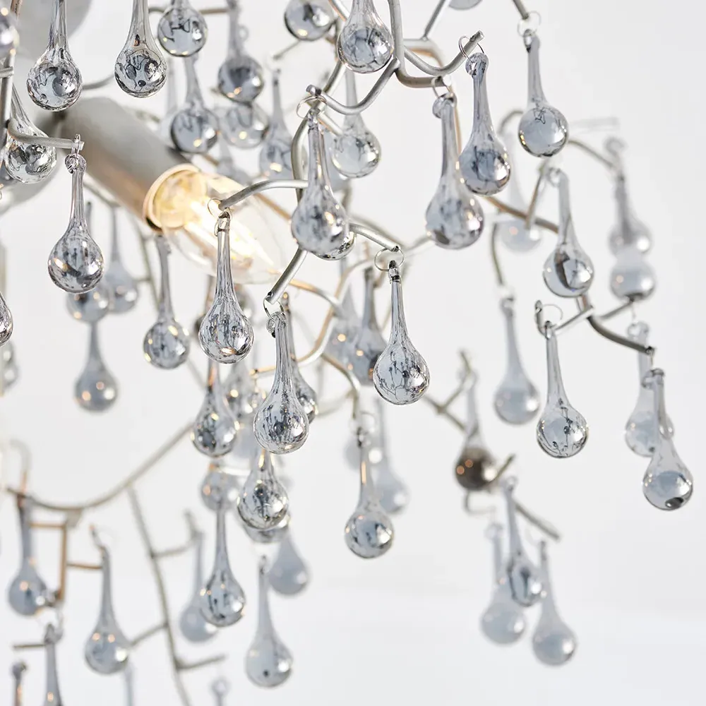 Rimini 3 Light Semi Flush Ceiling Light - Silver, Tinted Glass