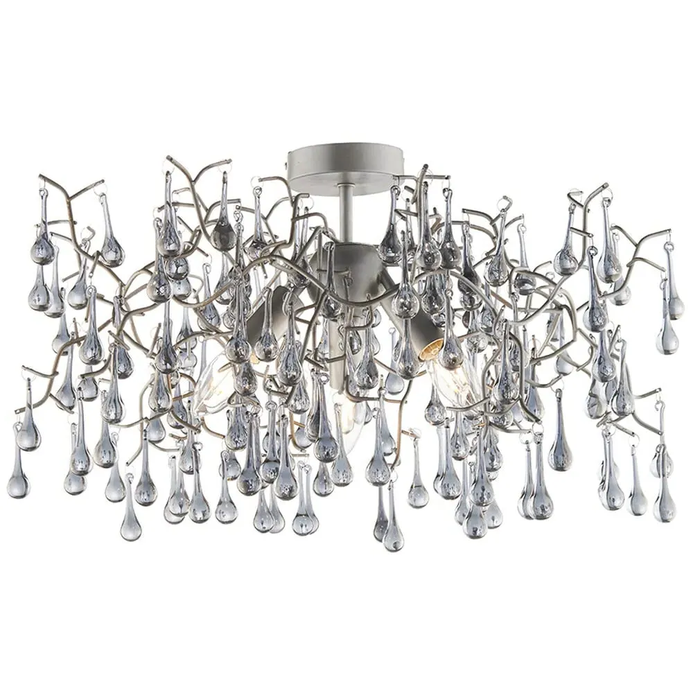 Rimini 3 Light Semi Flush Ceiling Light - Silver, Tinted Glass image