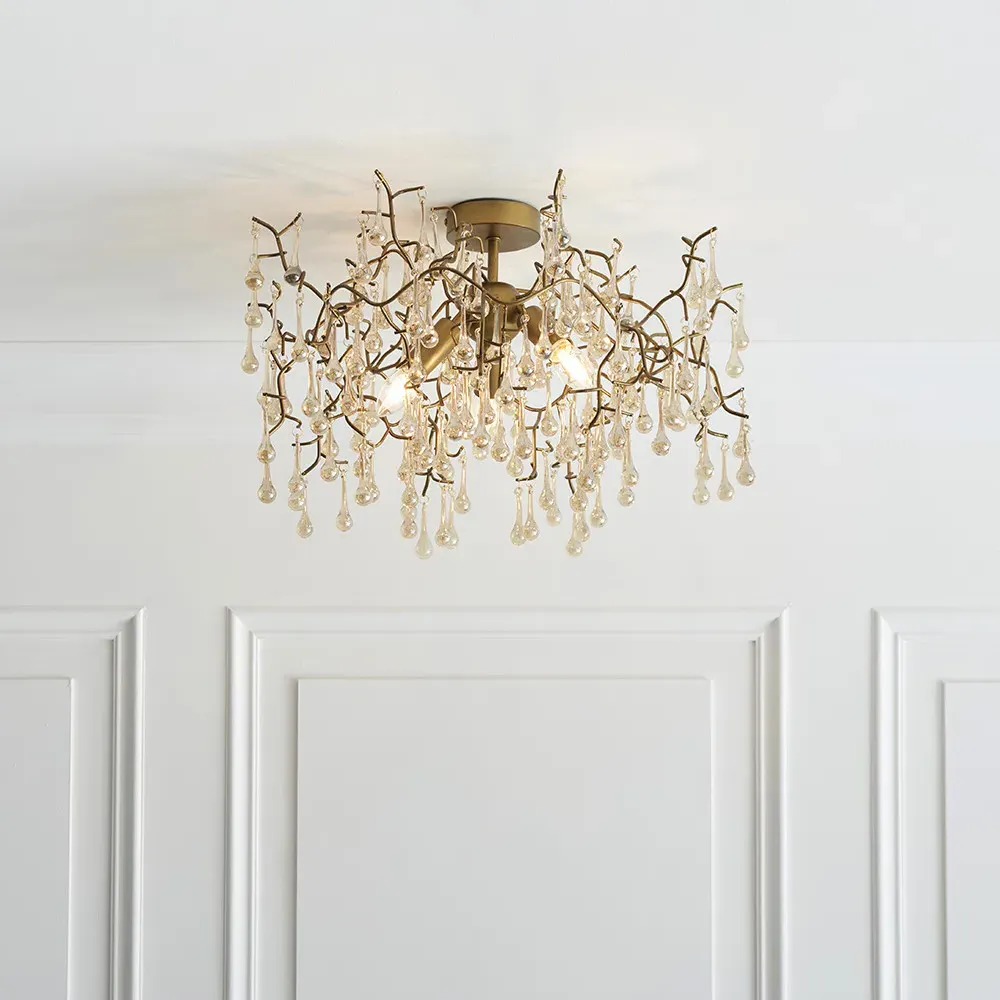 Rimini 3 Light Semi Flush Ceiling Pendant - Gold, Glass