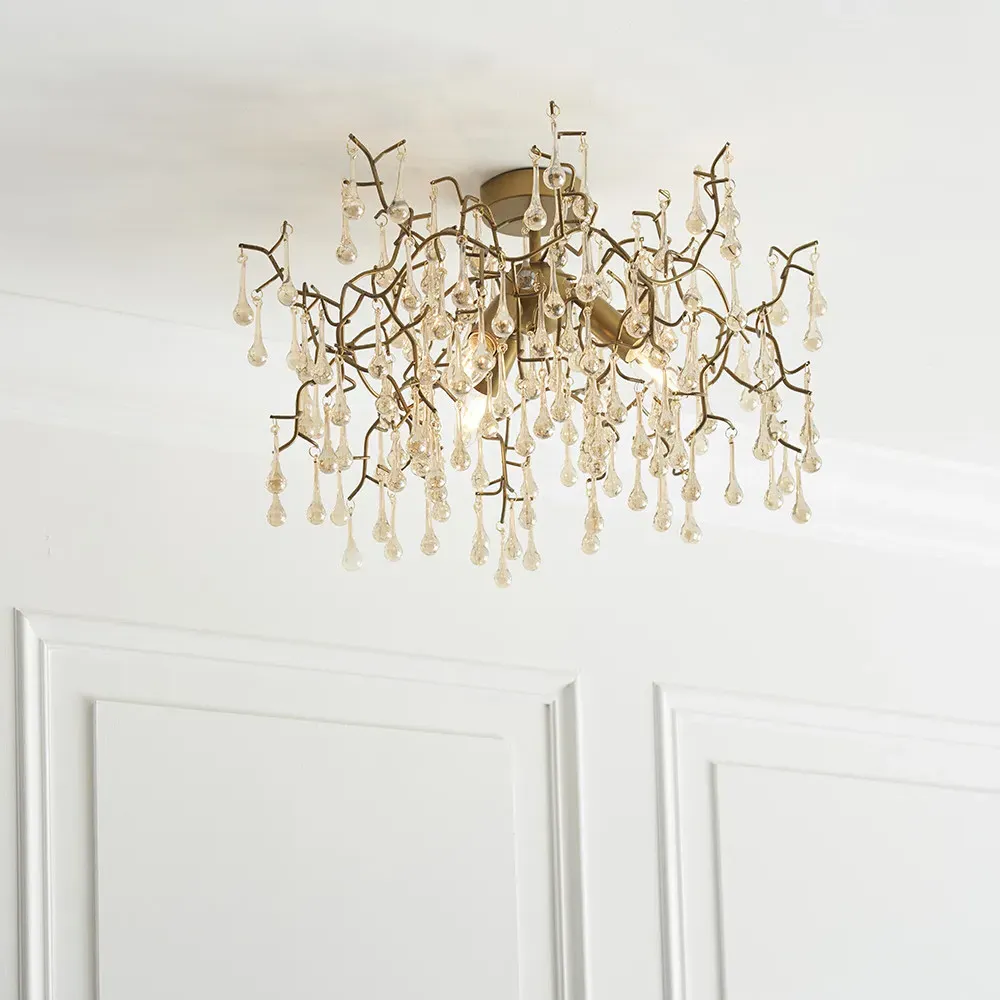 Rimini 3 Light Semi Flush Ceiling Pendant - Gold, Glass