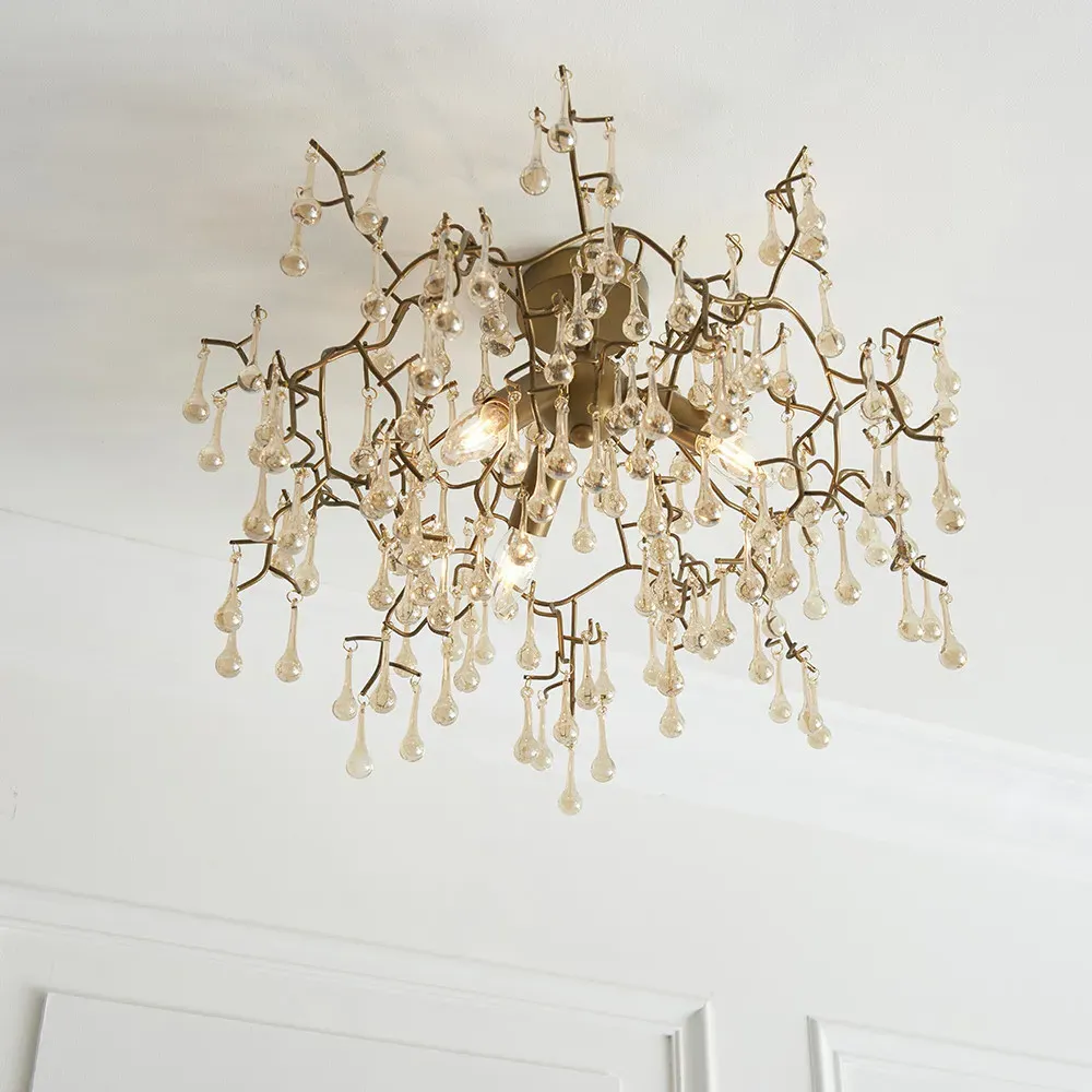Rimini 3 Light Semi Flush Ceiling Pendant - Gold, Glass
