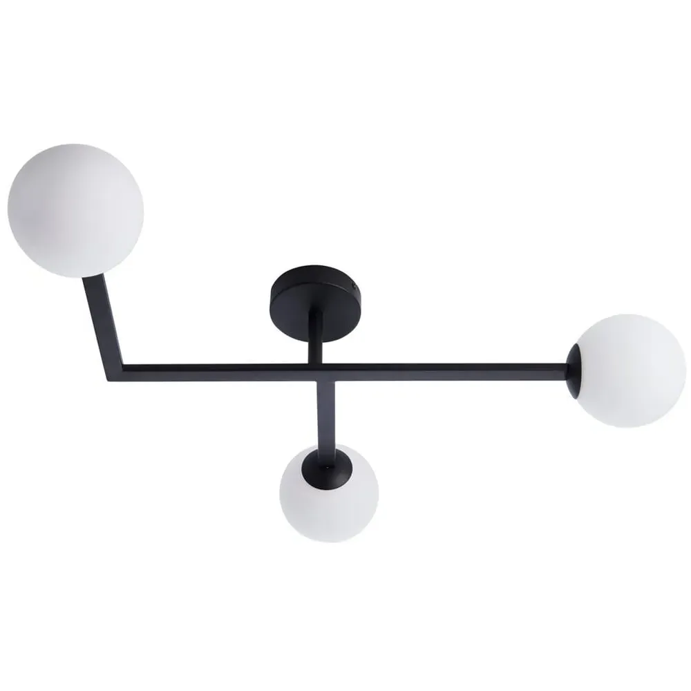 Riomaggiore 3 Light Ceiling Light - Black, Matt Opal Glass