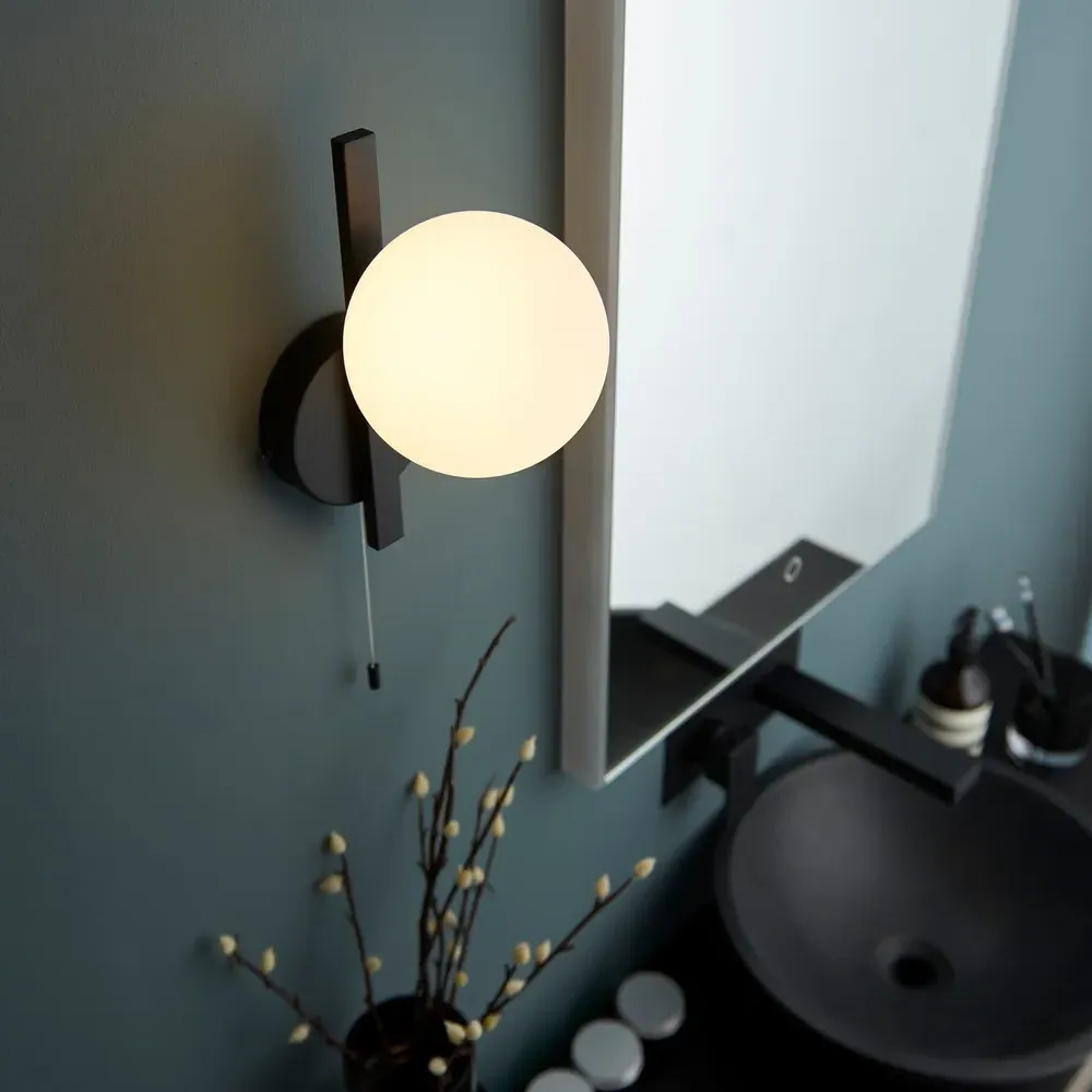 Riomaggiore Bathroom Wall Lamp - Black, Matt Opal Glass