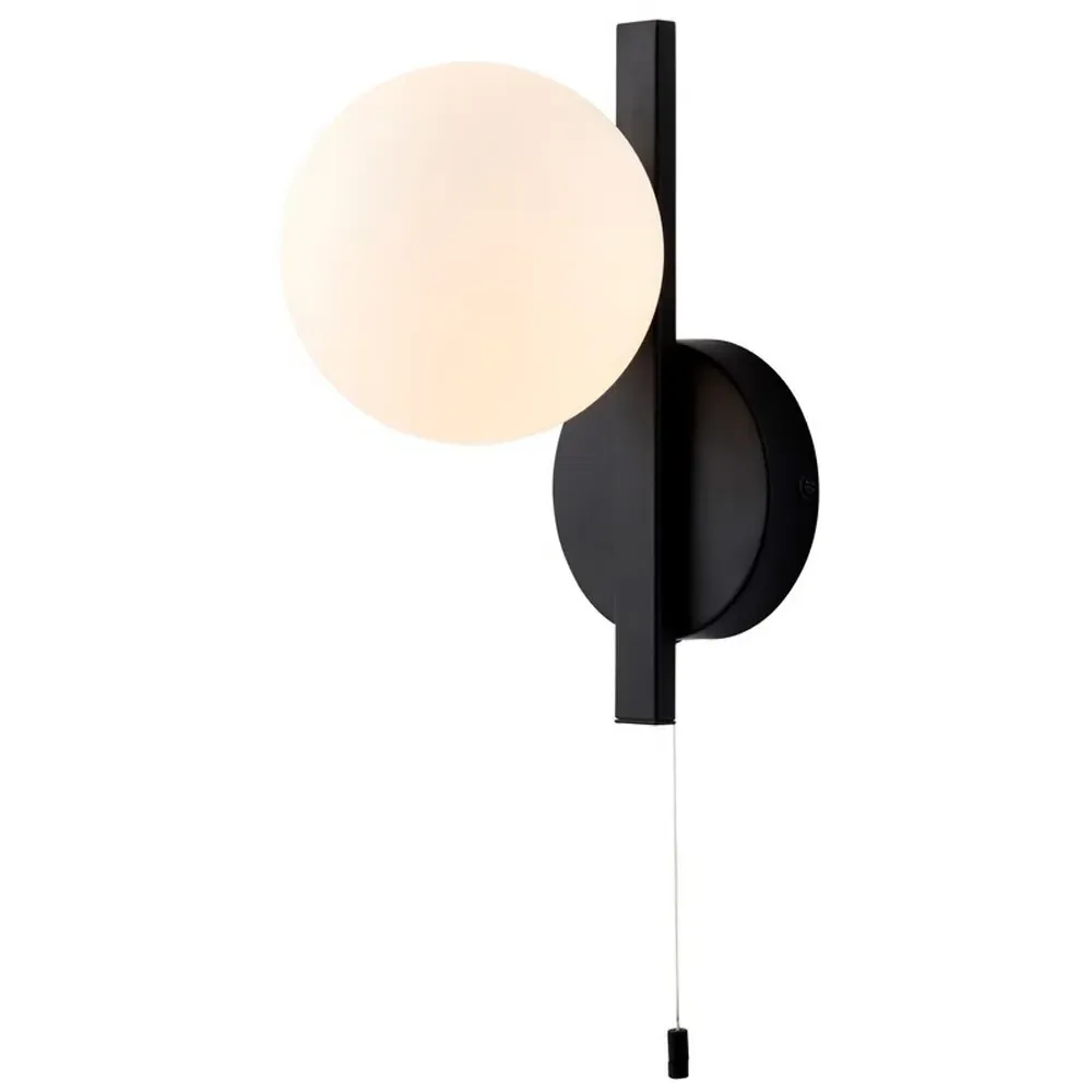 Riomaggiore Bathroom Wall Lamp - Black, Matt Opal Glass