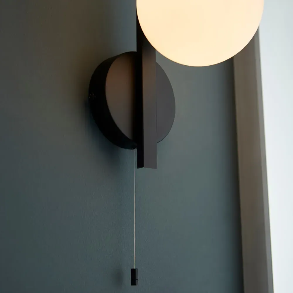 Riomaggiore Bathroom Wall Lamp - Black, Matt Opal Glass