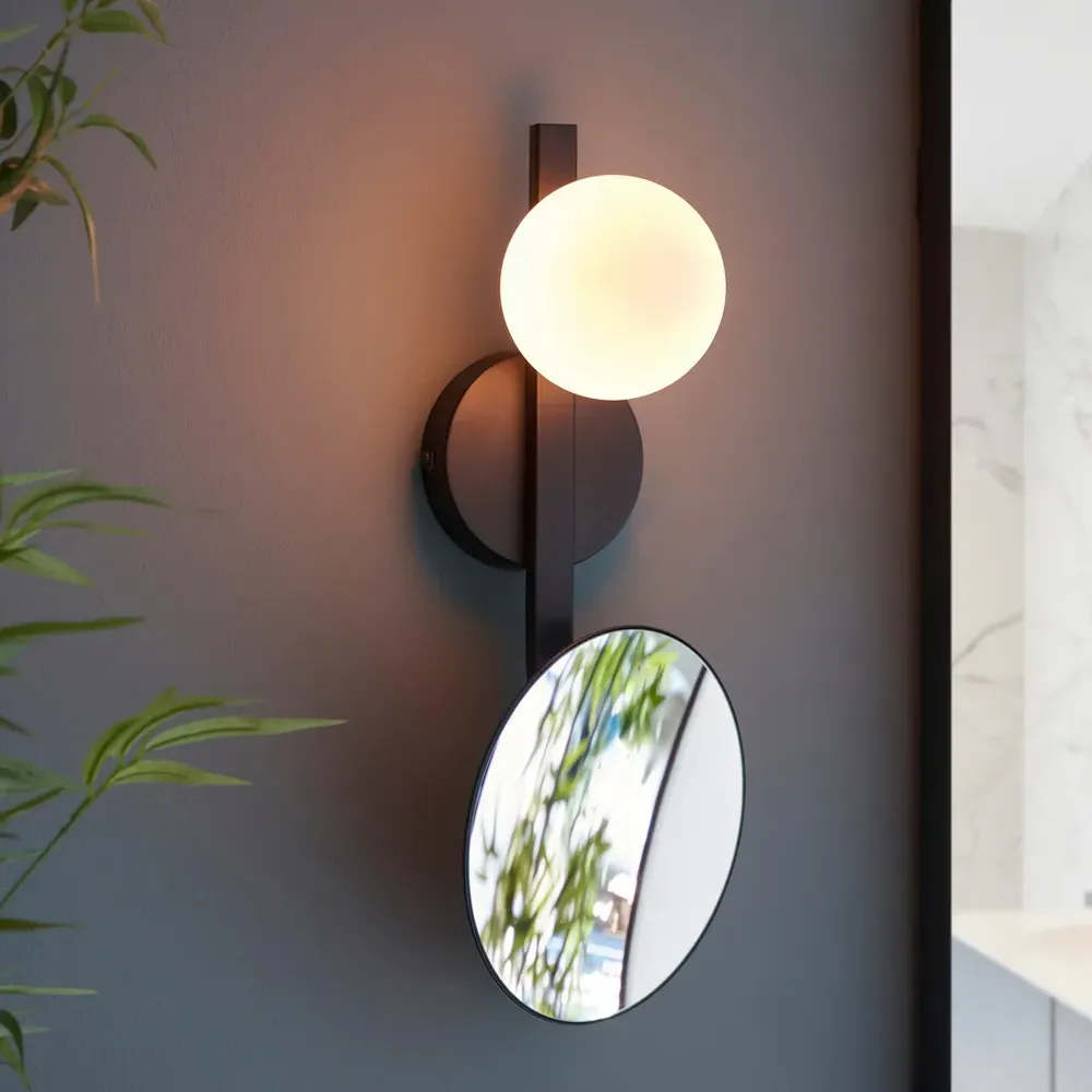 Riomaggiore Mirrored Bathroom Wall Light - Black