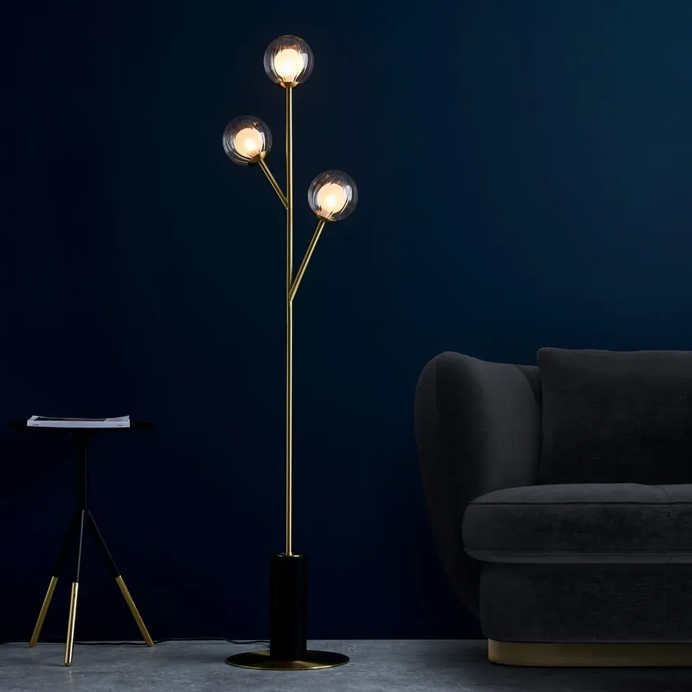 Rome 3 Light Floor Lamp - Brown, Glass