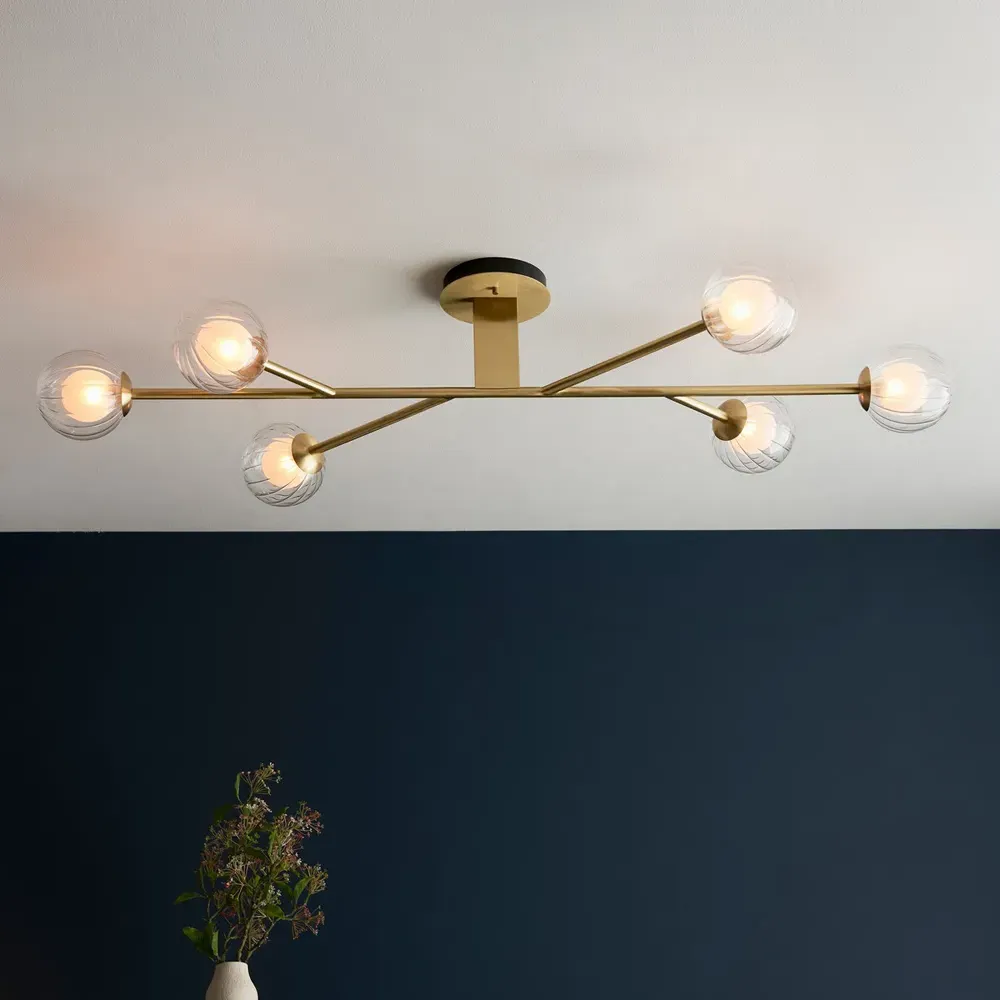 Rome 6 Light Semi Flush Ceiling Light - Brown, Glass