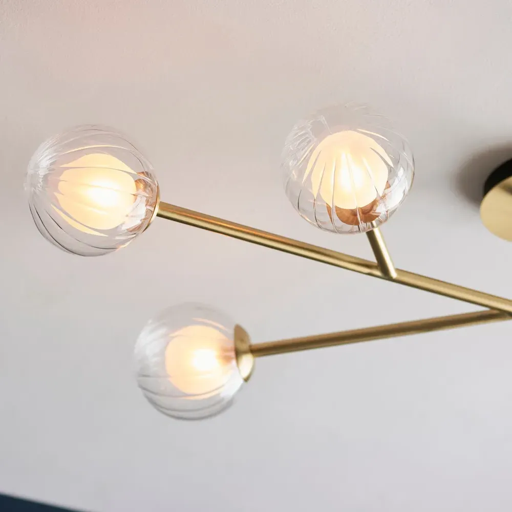 Rome 6 Light Semi Flush Ceiling Light - Brown, Glass