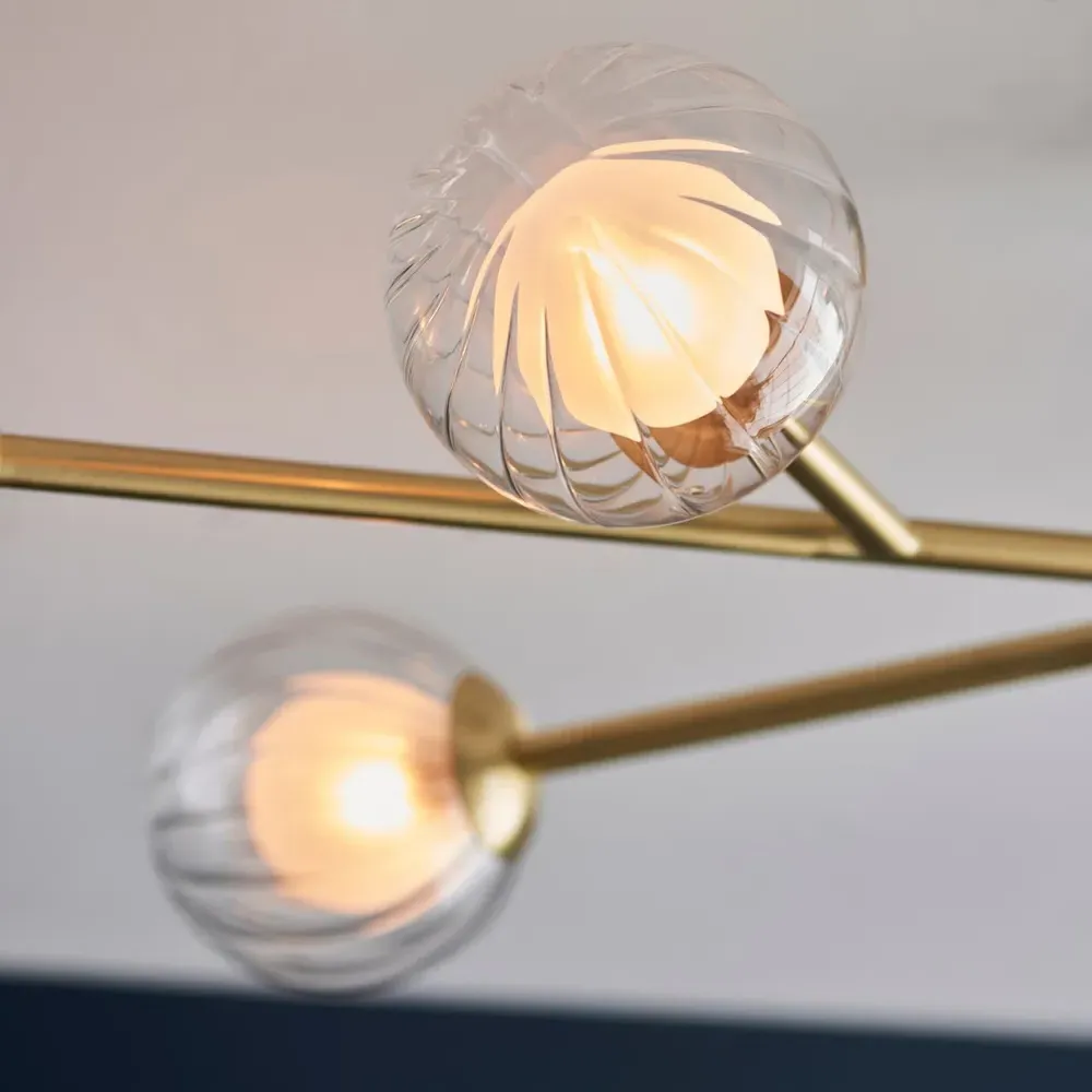 Rome 6 Light Semi Flush Ceiling Light - Brown, Glass