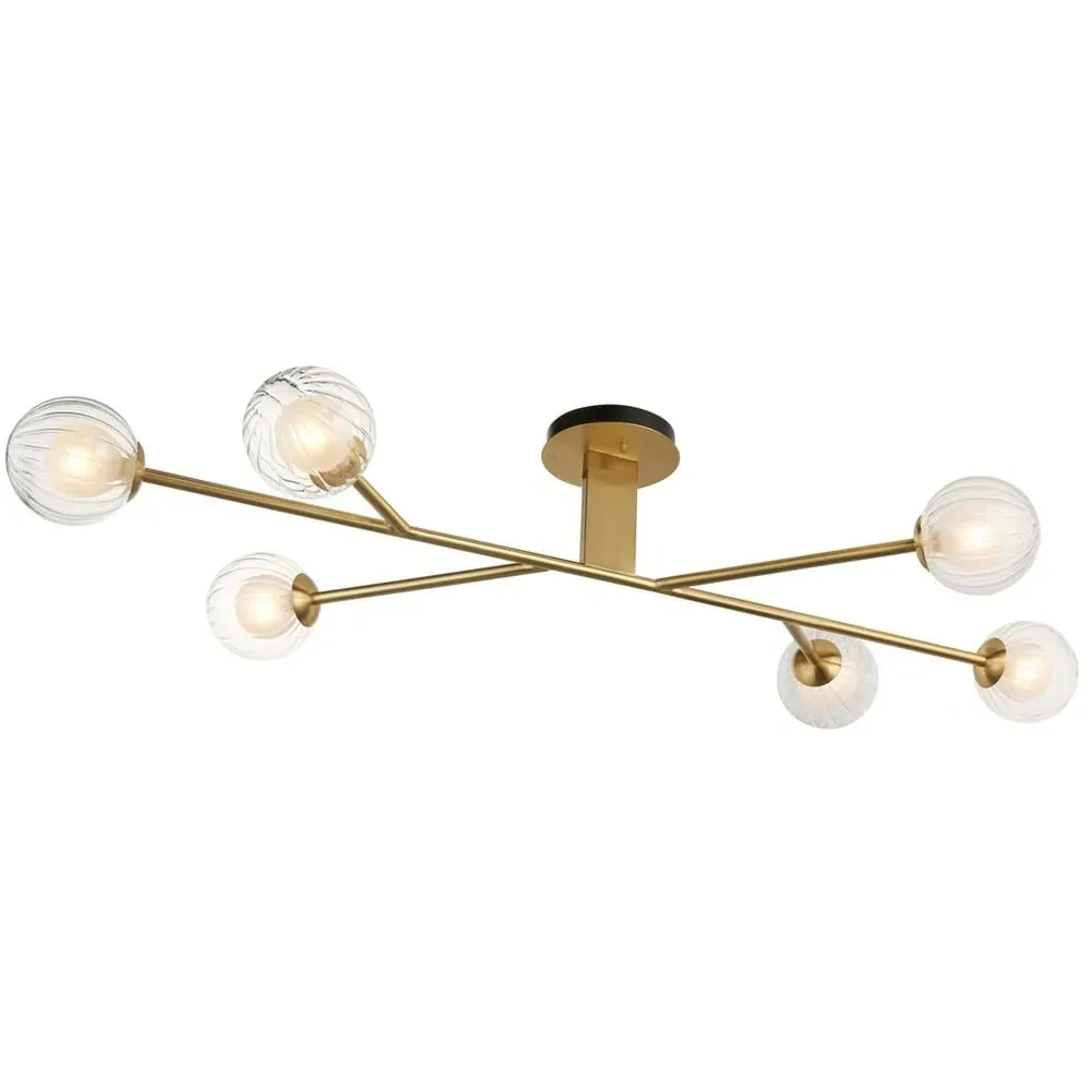 Rome 6 Light Semi Flush Ceiling Light - Brown, Glass