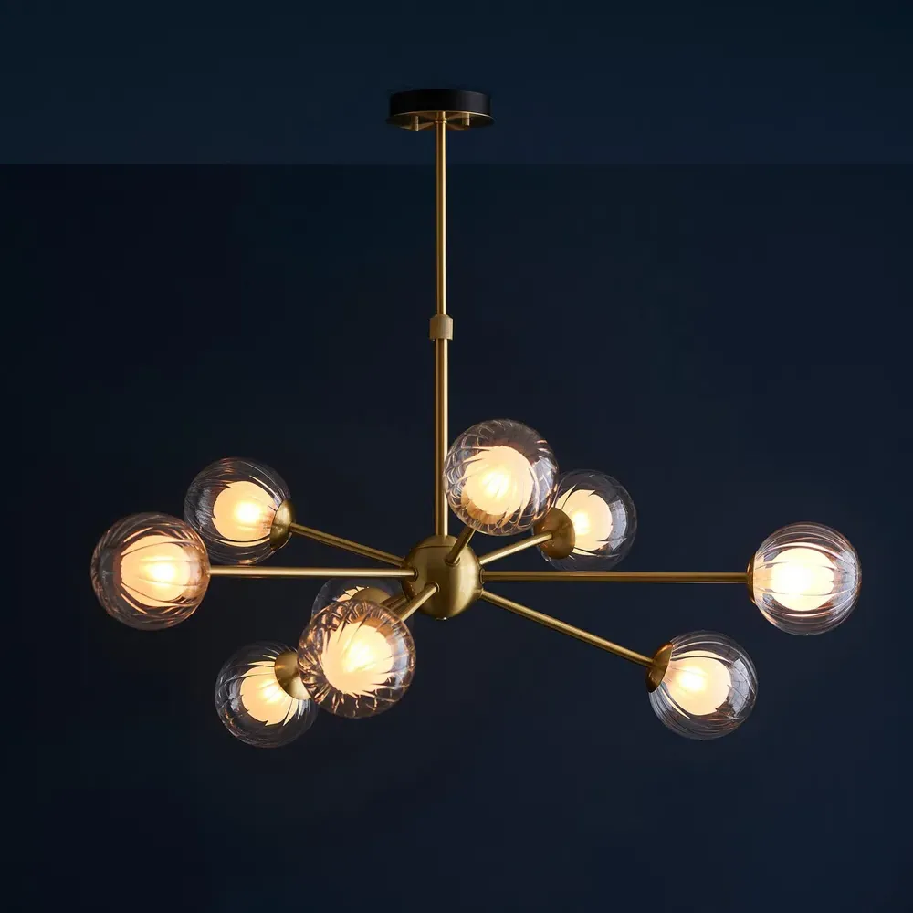 Rome Multi Arm Pendant Ceiling Lamp - Satin Brass, Glass