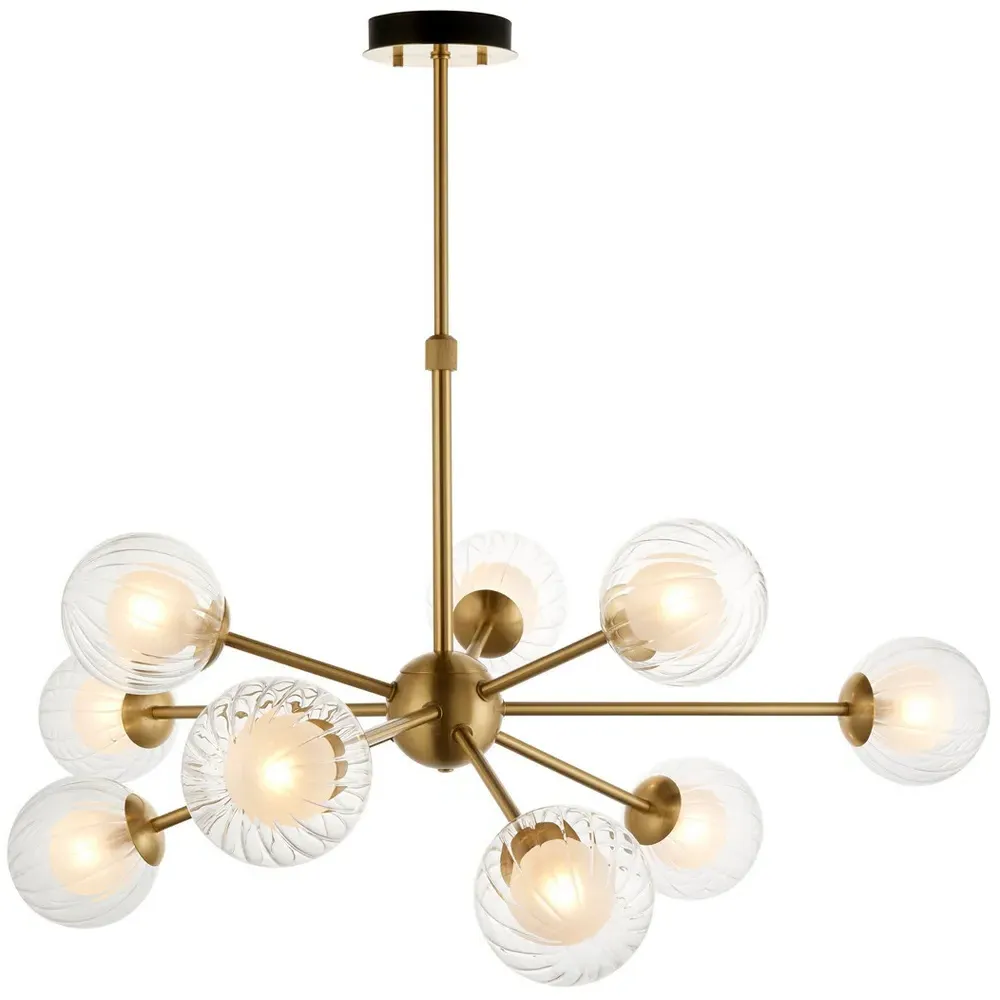 Rome Multi Arm Pendant Ceiling Lamp - Satin Brass, Glass