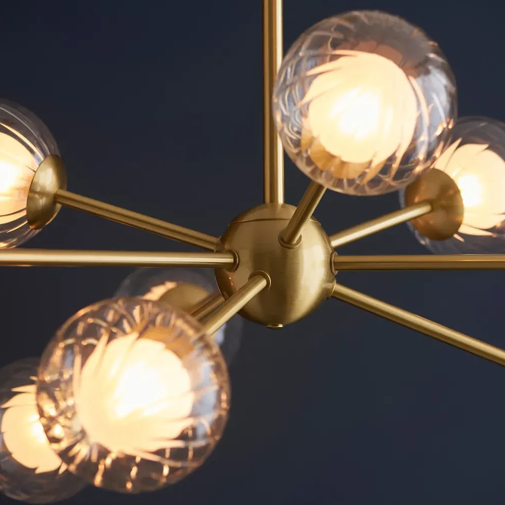 Rome Multi Arm Pendant Ceiling Lamp - Satin Brass, Glass