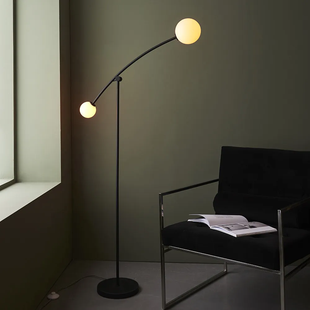 Rovigo 2 Light Floor Lamp - Black, Opal Glass
