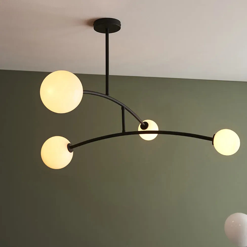 Rovigo 4 Light Ceiling Light - Black, Opal Glass