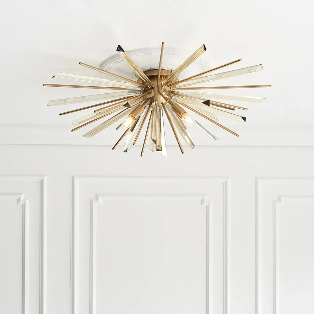 Salerno 4 Light Ceiling Pendant - Antique Brass, Glass