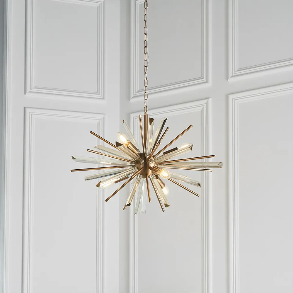 Salerno 6 Light Ceiling Pendant - Antique Brass, Glass