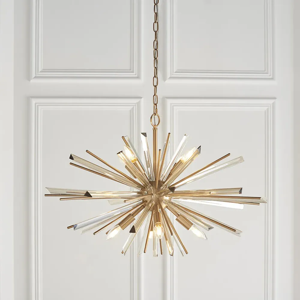 Salerno 8 Light Ceiling Pendant - Antique Brass, Glass