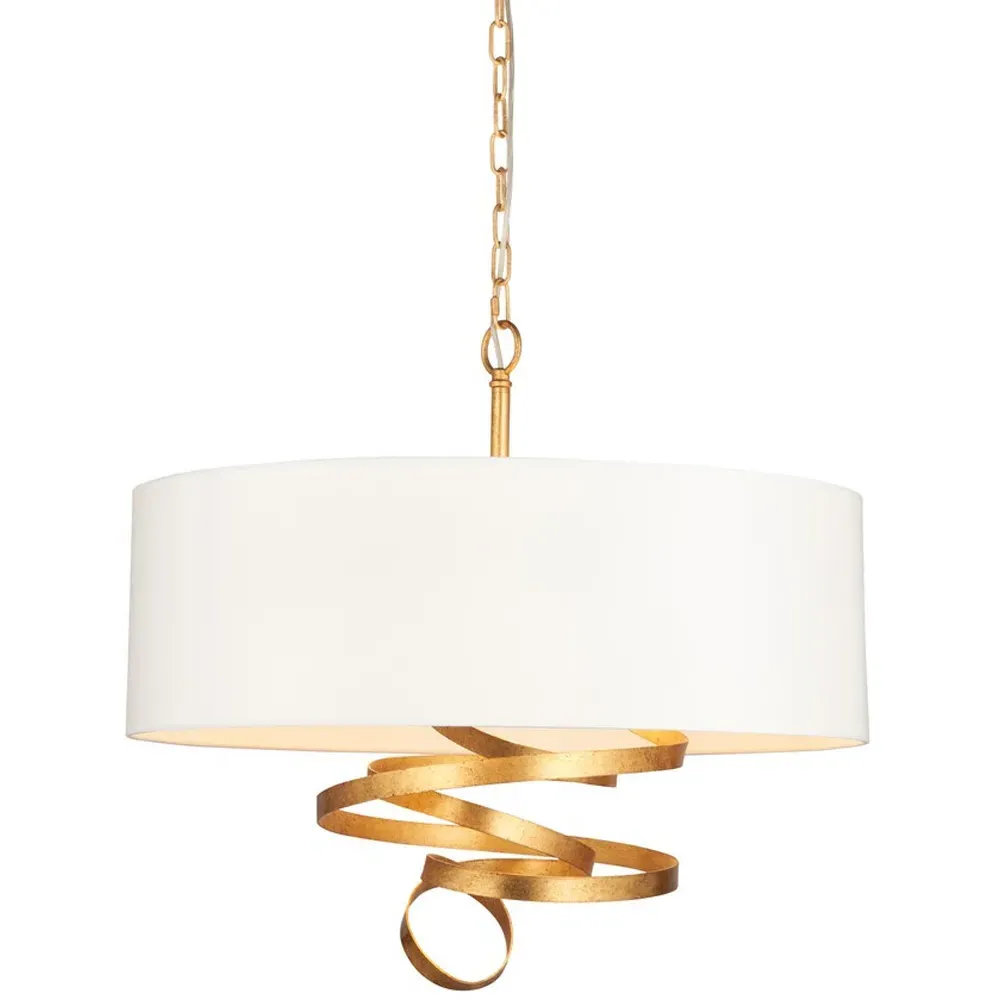 Sanremo 3 Light Pendant Ceiling Light - Gold, Cotton Fabric