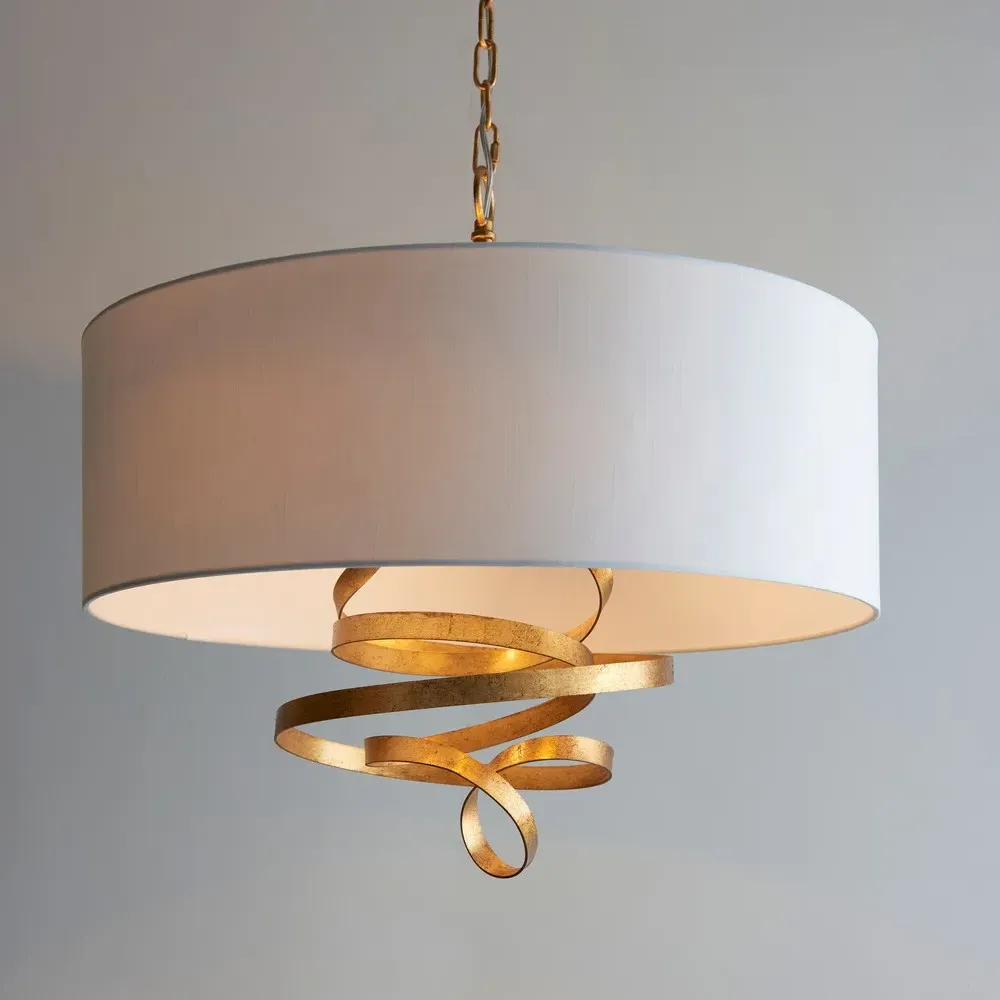 Sanremo 3 Light Pendant Ceiling Light - Gold, Cotton Fabric