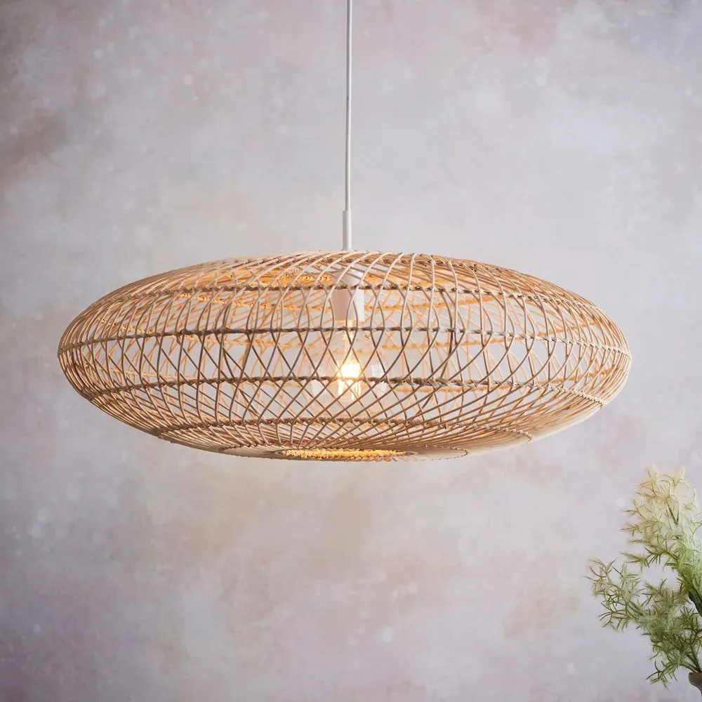Terni Pendant Light - White, Natural Rattan