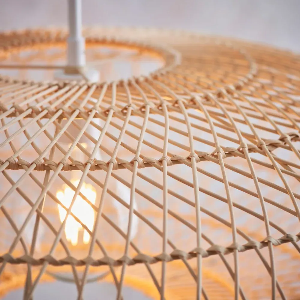 Terni Pendant Light - White, Natural Rattan