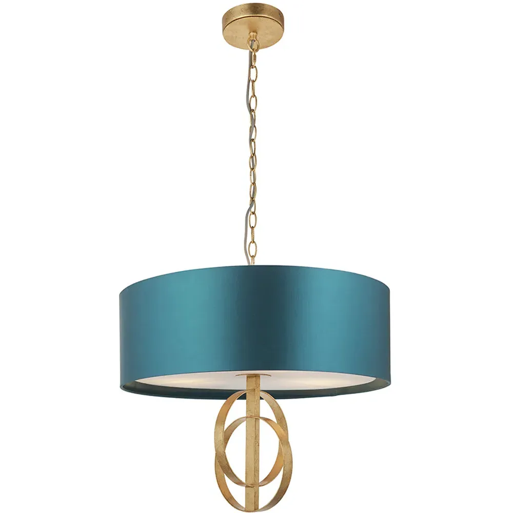 Trento 3 Light Pendant Ceiling Light - Gold, Satin Fabric