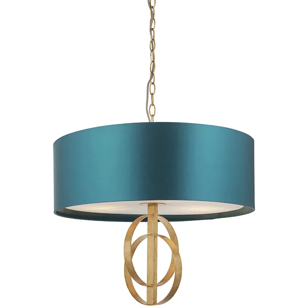 Trento 3 Light Pendant Ceiling Light - Gold, Satin Fabric