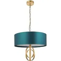 Trento 3 Light Pendant Ceiling Light - Gold, Satin Fabric