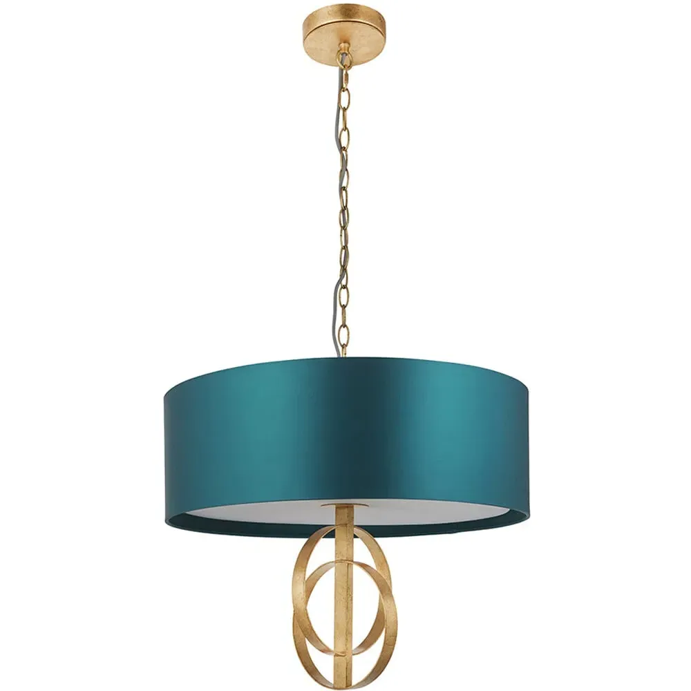 Trento 3 Light Pendant Ceiling Light - Gold, Satin Fabric