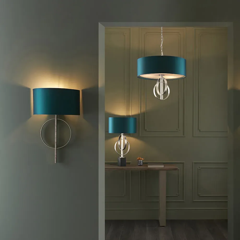 Trento 3 Light Pendant Ceiling Light - Silver, Satin Fabric