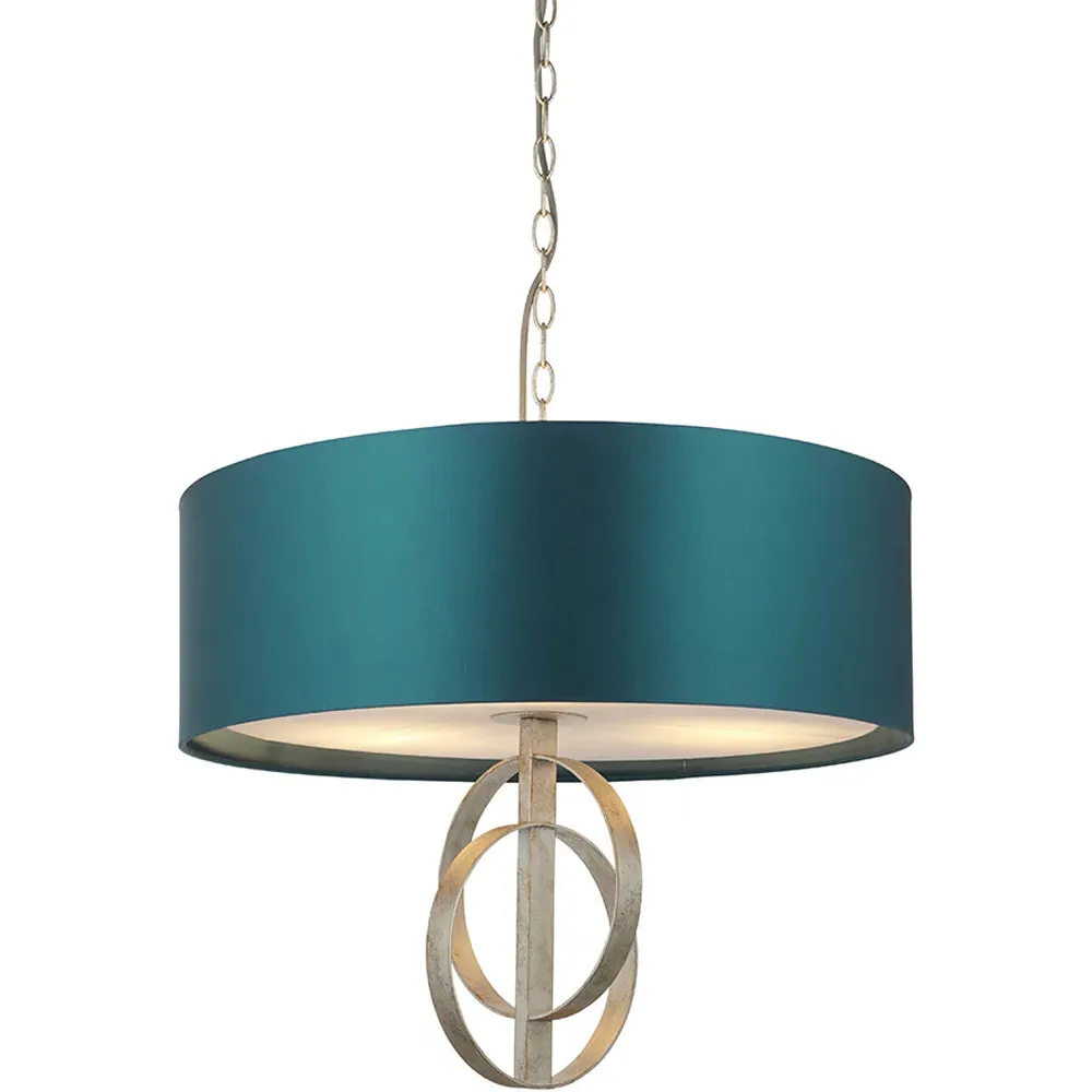Trento 3 Light Pendant Ceiling Light - Silver, Satin Fabric