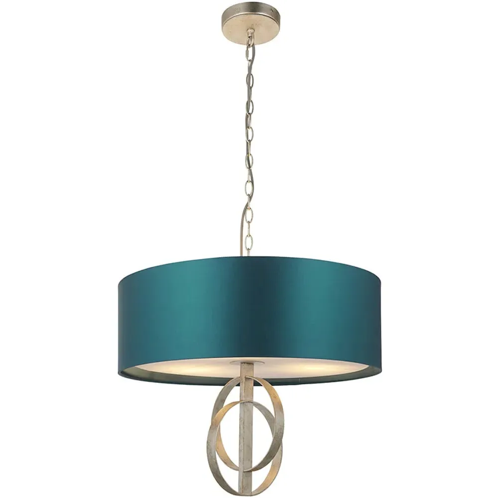 Trento 3 Light Pendant Ceiling Light - Silver, Satin Fabric