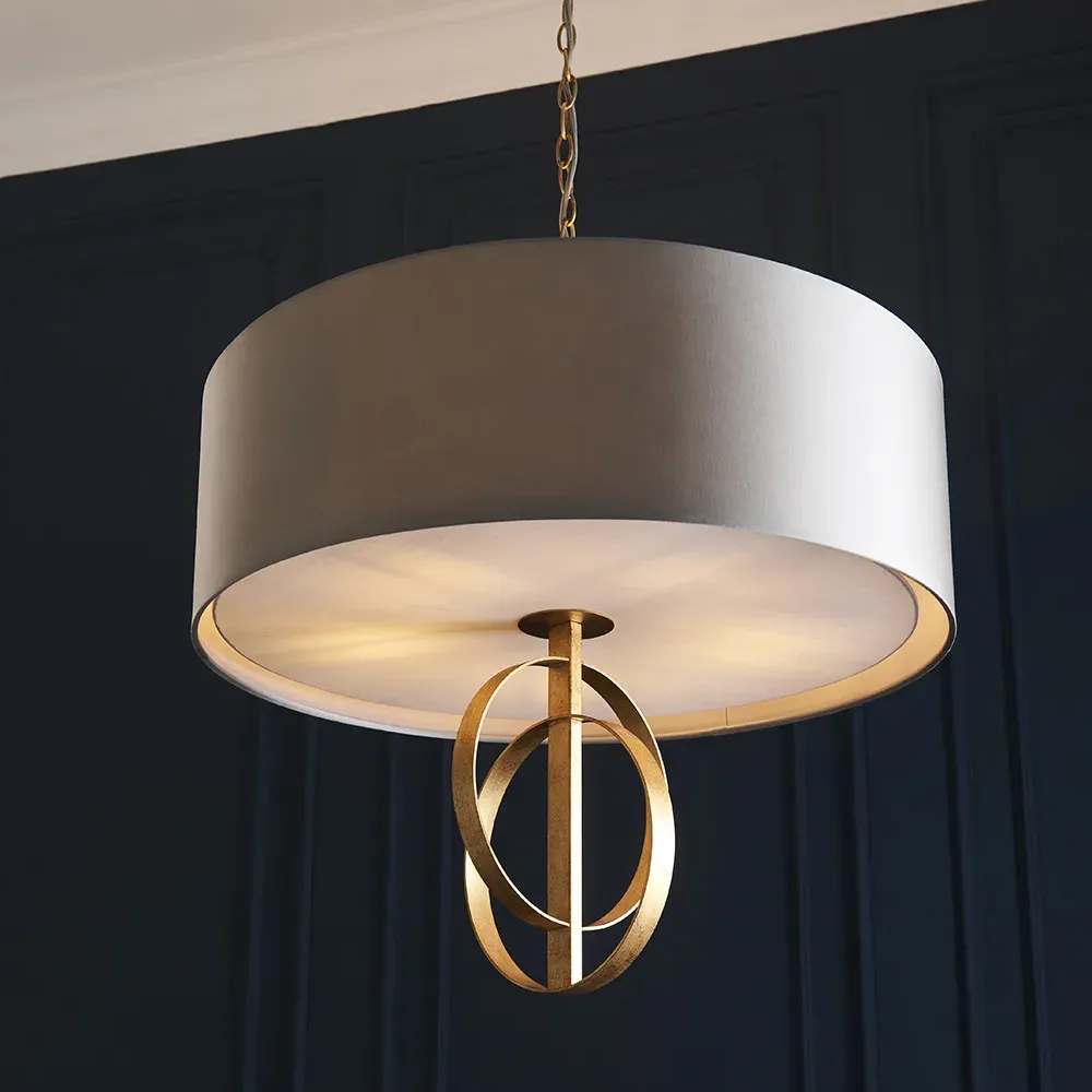Trento 5 Light Pendant Ceiling Light - Gold, Satin Fabric
