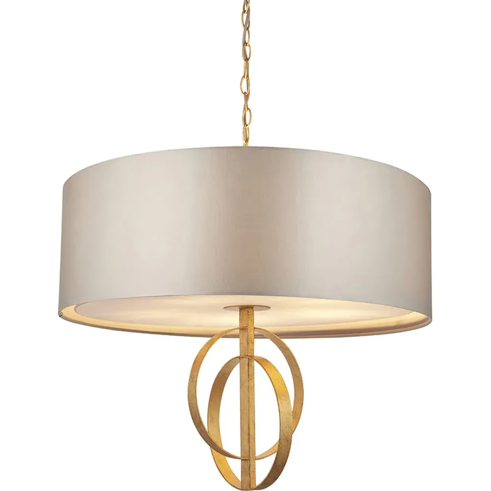 Trento 5 Light Pendant Ceiling Light - Gold, Satin Fabric