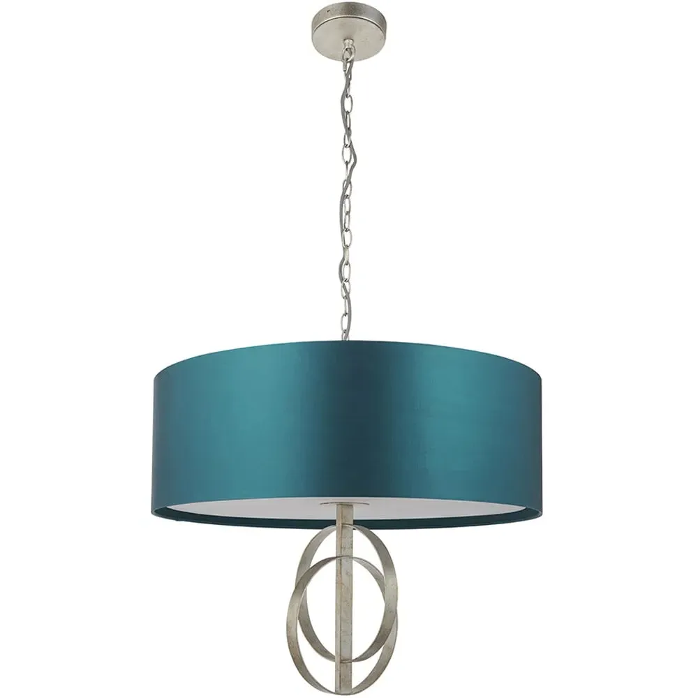 Trento 5 Light Pendant Ceiling Light - Silver, Satin Fabric
