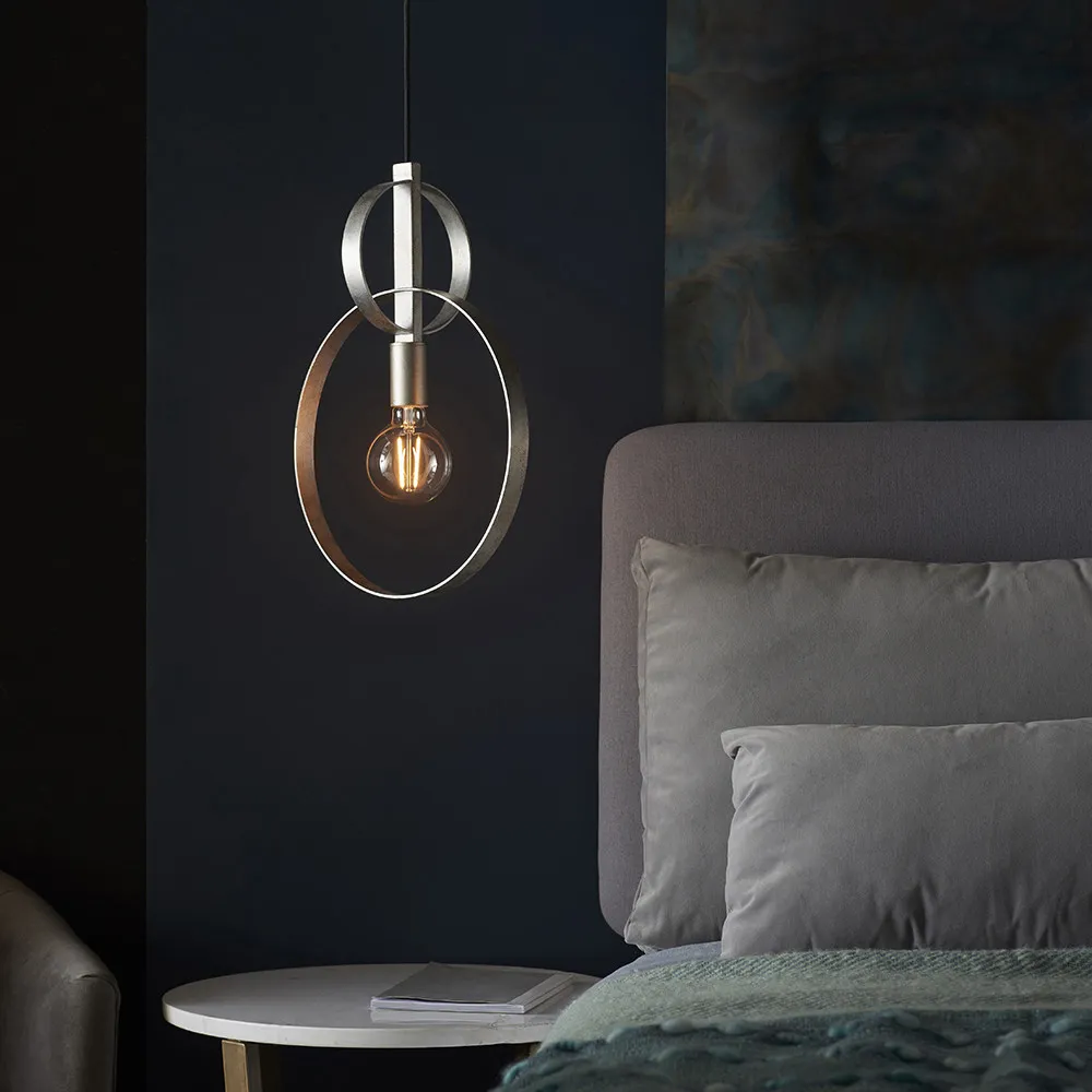 Trento Circular Pendant Ceiling Light - Antique Silver Leaf