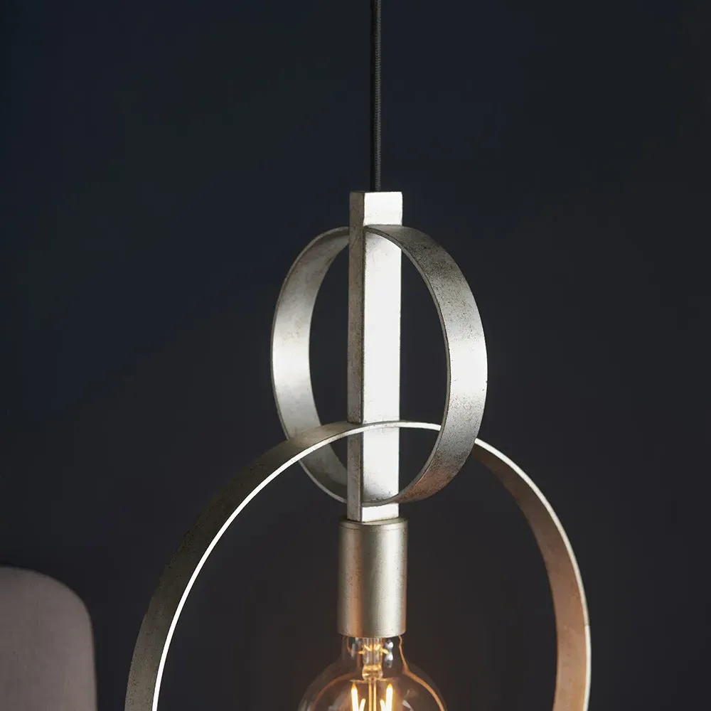 Trento Circular Pendant Ceiling Light - Antique Silver Leaf