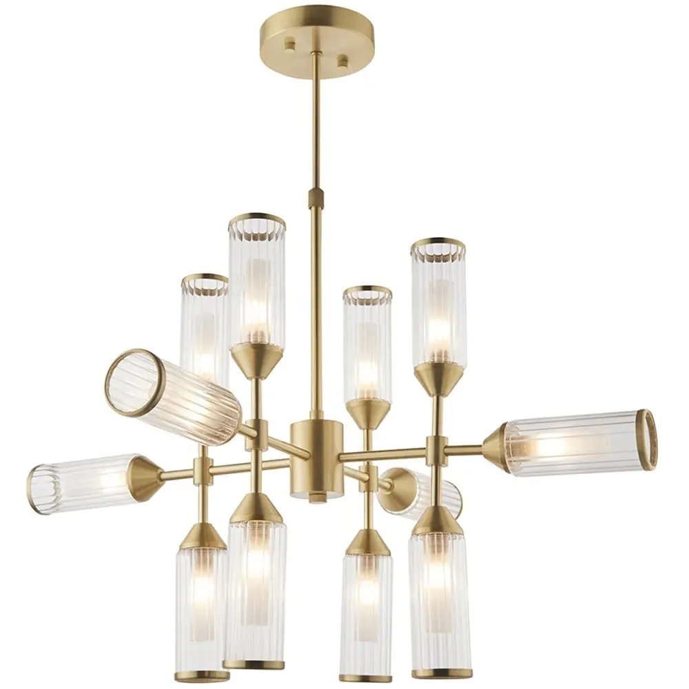 Trieste 12 Light Ceiling Pendant - Satin Brass, Frosted Glass