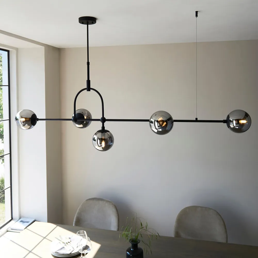 Trieste Bar Pendant Ceiling Light - Black, Smoked Mirror Glass