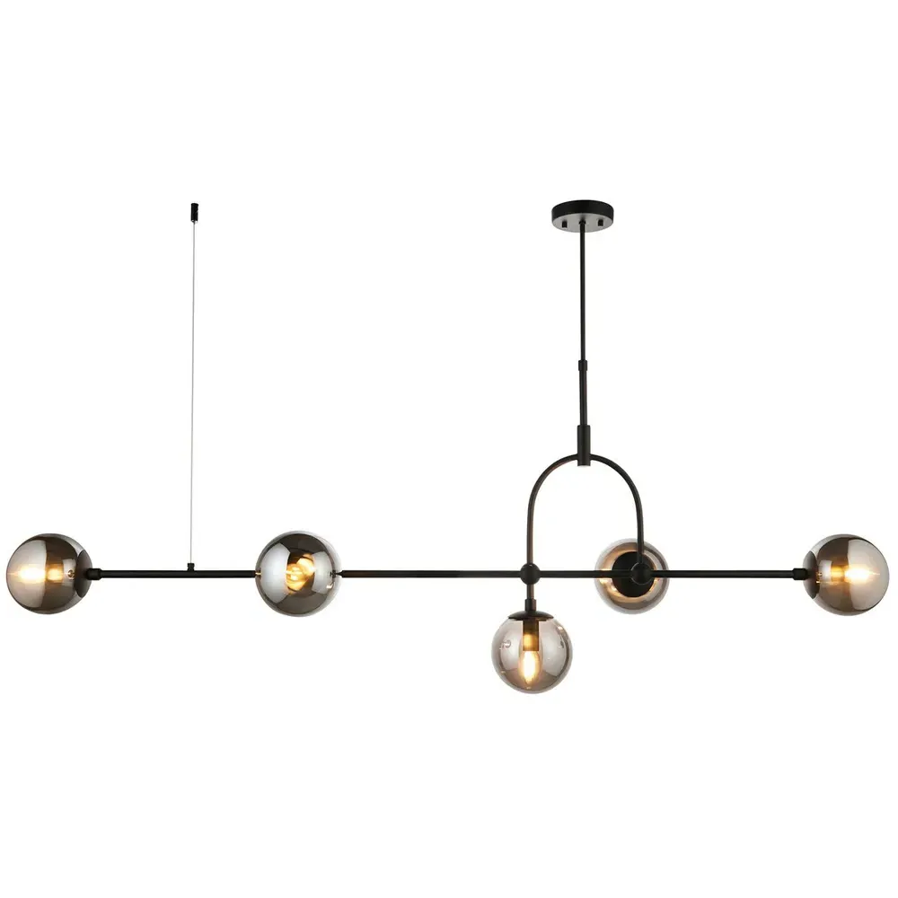 Trieste Bar Pendant Ceiling Light - Black, Smoked Mirror Glass