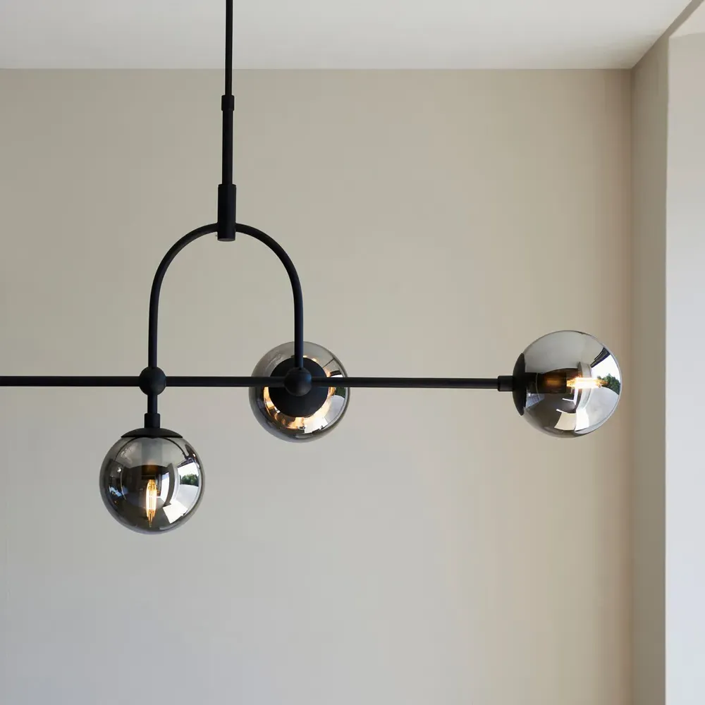 Trieste Bar Pendant Ceiling Light - Black, Smoked Mirror Glass